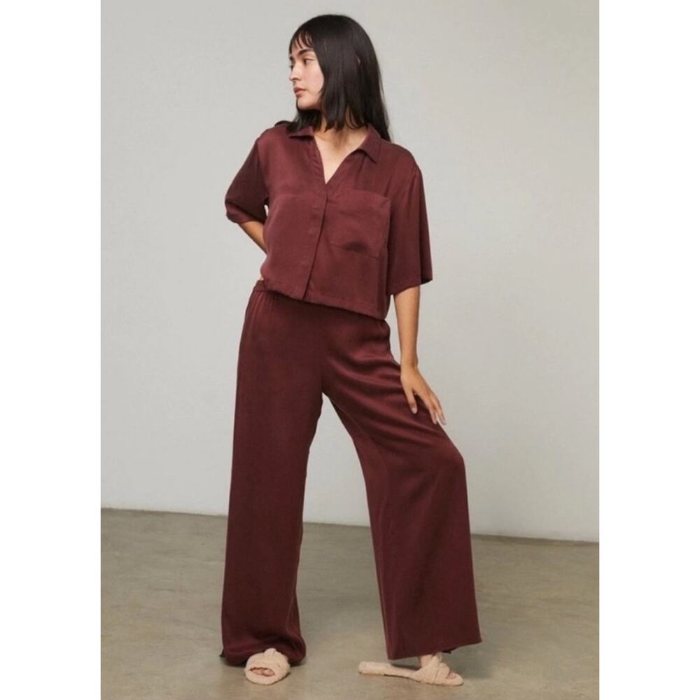 LUNYA Washable Silk High Rise Pajama Pants in Fancy Burgundy Size XL - Picture 2 of 11
